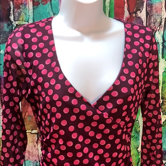 Elle xs purple pink polkadots long sleeve blouse - Picture 3 of 8